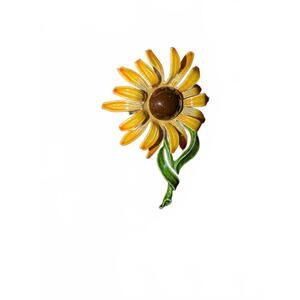 Vintage Enamel Sunflower Brooch Pin